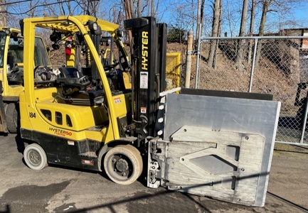 Hyster S50FT forklift with carton clamp attachment