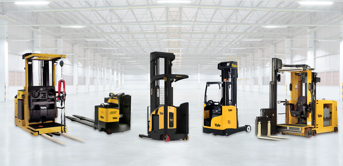 Yale forklifts in warehouse lineup