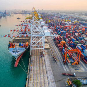 Port commercial vessel container ship alongside of berth