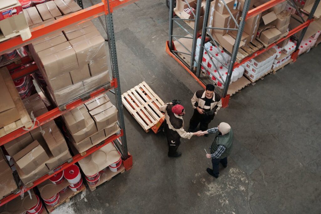 High view looking down on workers in a warehouse