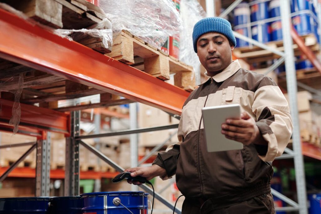 Warehouse worker with a clipboard.