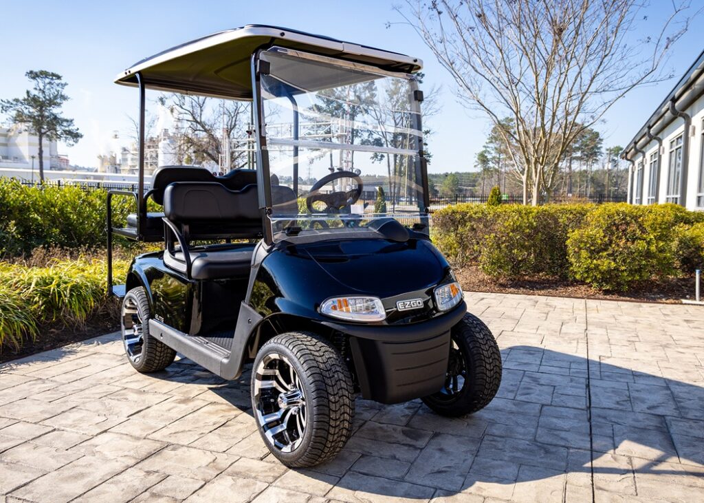 E-Z-Go Golf Cart Front Left View with Custom Wheels