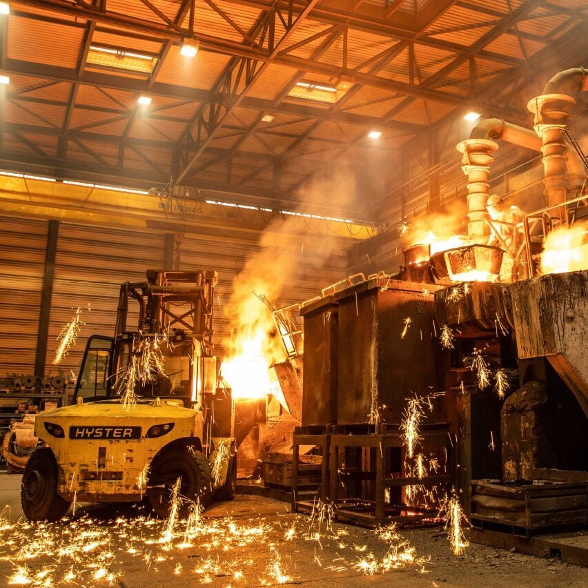 Hyster forklift working in a foundry.